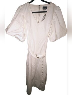 City Chic Denim Delilah Midi Dress Ivory White Puff Sleeve 16 / S